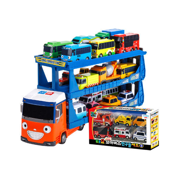 Tayo Long Carrier Car + 6 Mini Cars Set